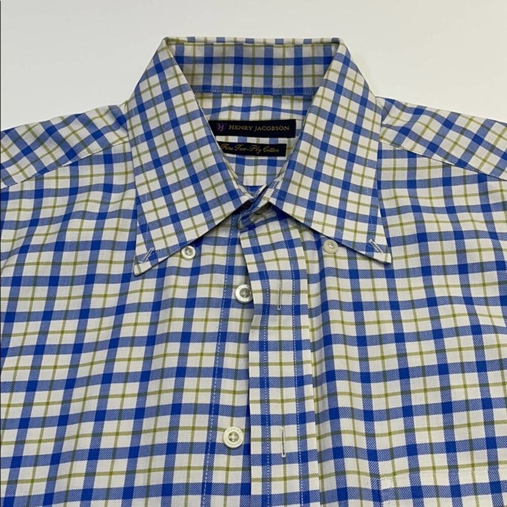 HENRY JACOBSON Mens Blue / Yellow Dress Shirt